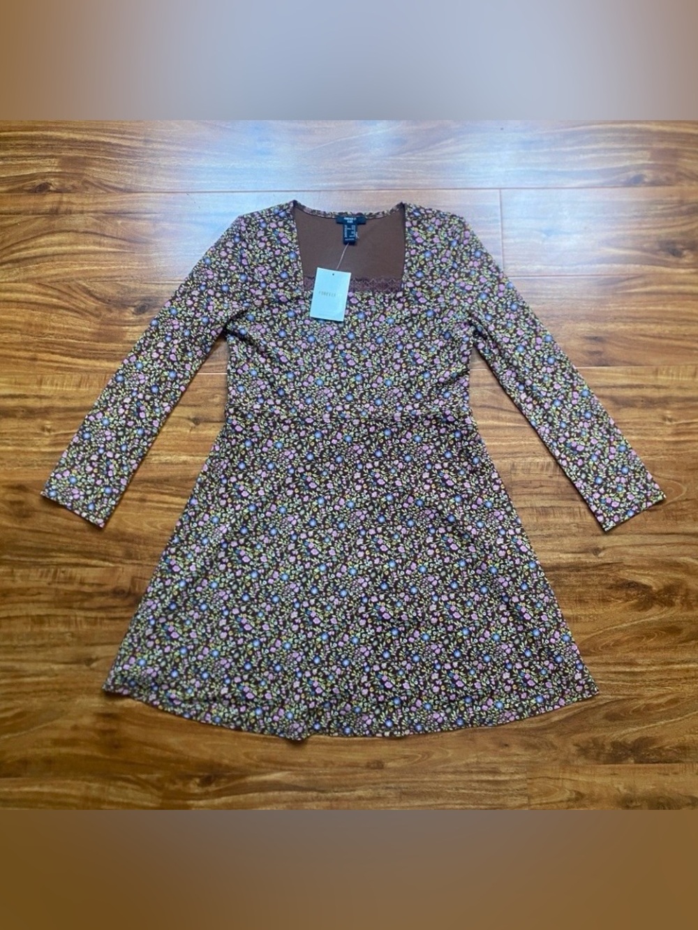 NWT New Forever 21 Kids Brown Floral Long Sleeve Fit & Flare Dress Size 11/12